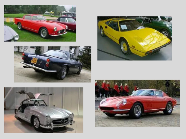 Collage of five sports cars in different colors